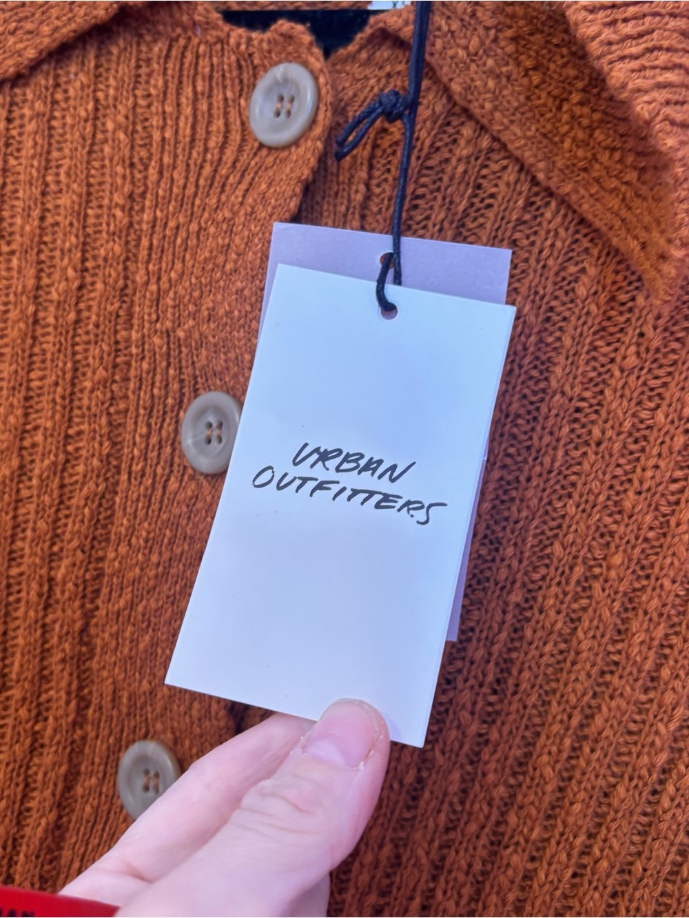BDG Cropped Ribbed Button-Up Cardigan - Rust - Picture 6 of 8